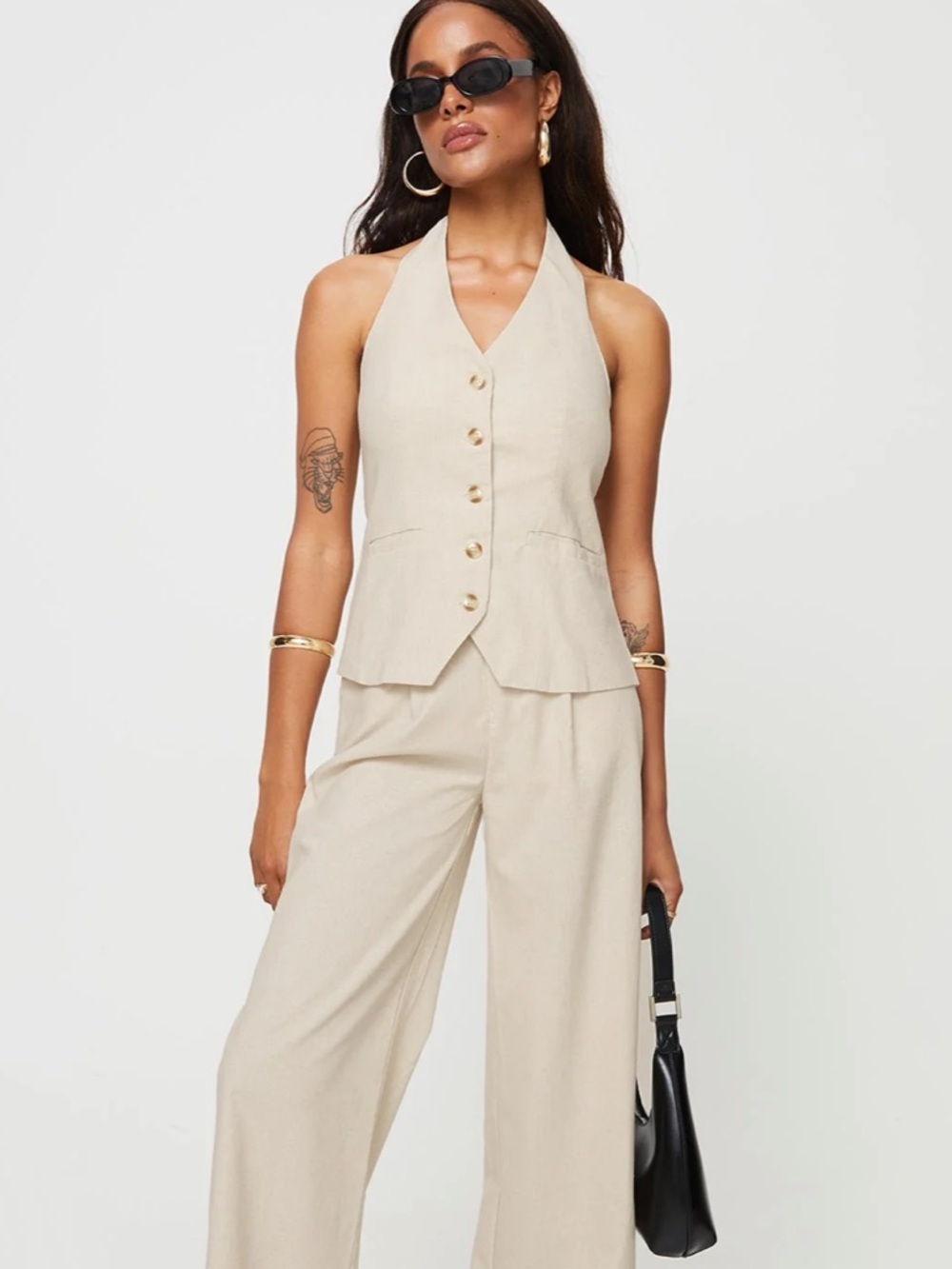 Princess Polly Cassiopeia Beige Light Tan Linen Cotton Halter Style Vest Size 2